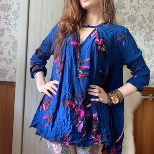 Free People Oversized Floral Flounce Blouse Sz Lg